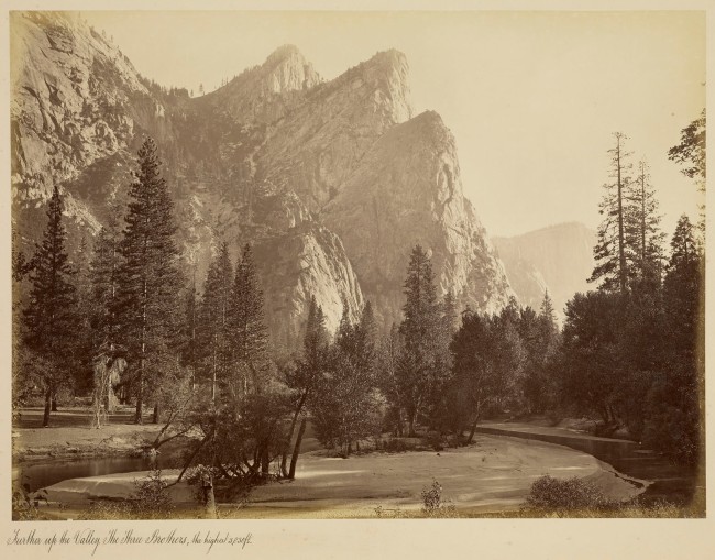 Carleton Watkins (American, 1829-1916) 'Further Up the Valley. The Three Brothers, the highest, 3,830 ft.' 1866