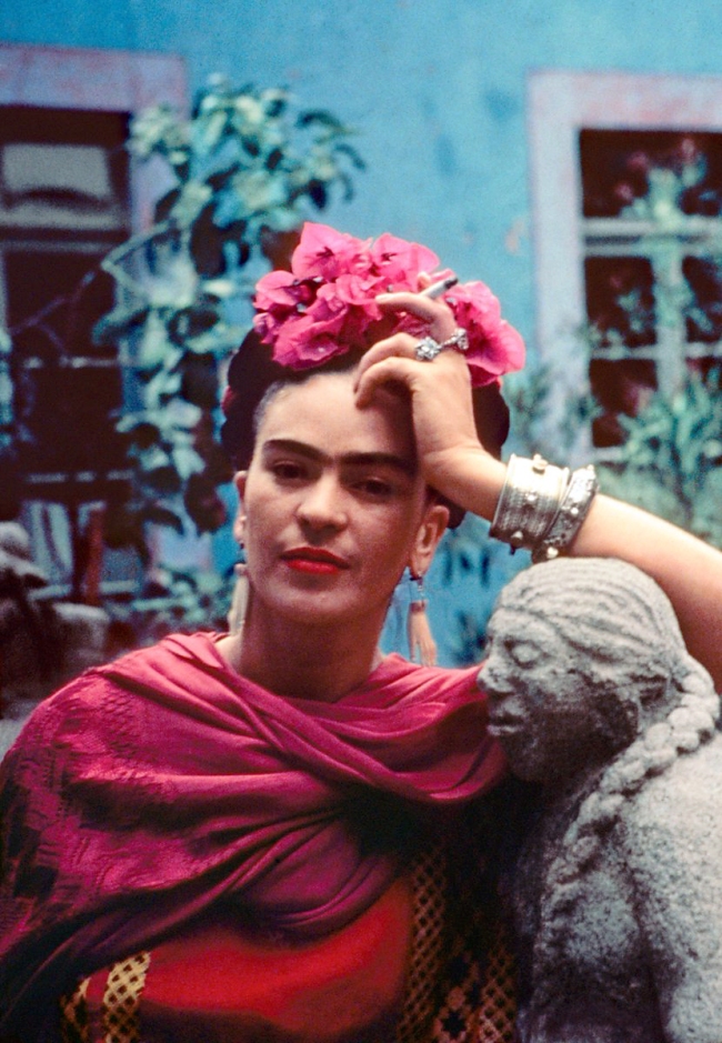 Nickolas Muray (American, 1892-1965) 'Frida leaning on a sculpture by Mardonio Magaña, Coyoacán, Mexico' 1940