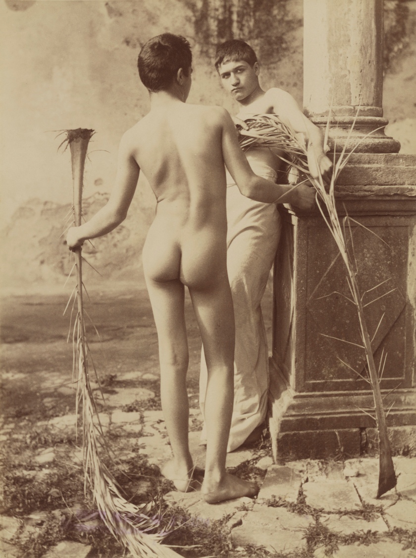 Baron Wilhelm von Gloeden (German, 1856-1931) 'Untitled [Two Male Youths Holding Palm Fronds]' c. 1885 - 1905