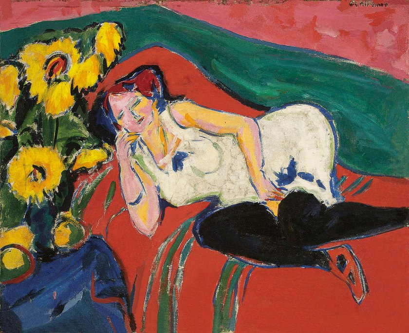 Ernst Ludwig Kirchner (German 1880-1938) 'Reclining woman in a white chemise' (Liegende Frau im weiβen Hemd) 1909