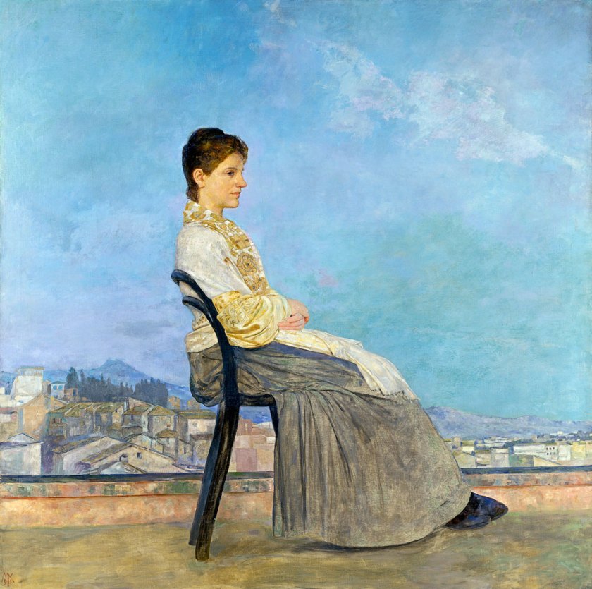 Max Klinger (German 1857-1920) 'Portrait of a Roman woman on a flat roof' (Bildnis einer Römerin auf einem Dach in Rom) 1891