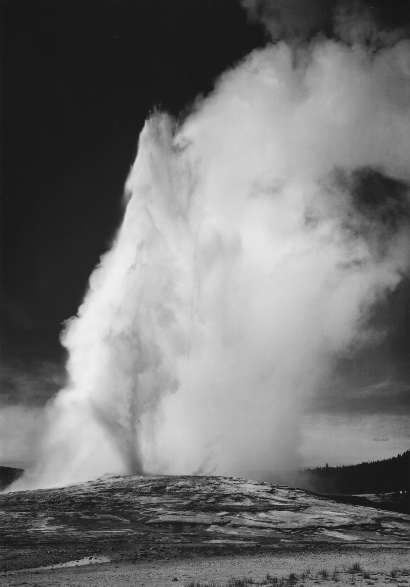 Ansel Adams (American, 1902-1984) 'Photograph of Old Faithful Geyser Erupting in Yellowstone National Park' 1941