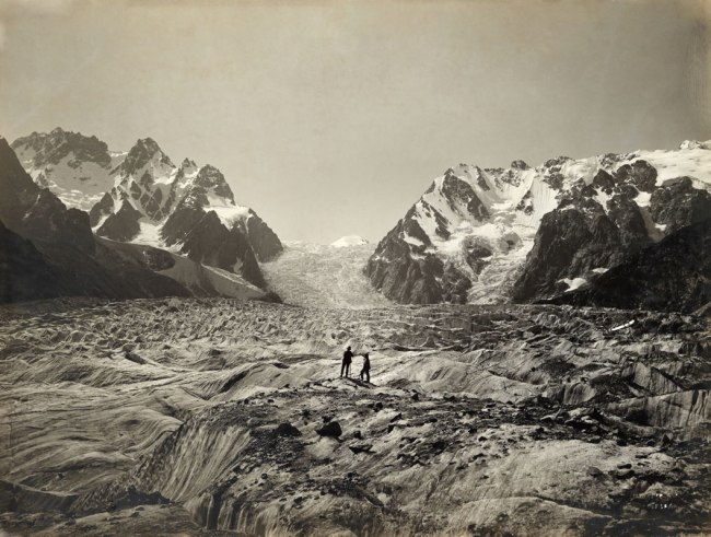 Vittorio Sella. 'A Cascade of Weathered Ice Spills From the 14 Square Mile' Glacier Karagom Glacier, Caucasus Mountains, Russia 1890