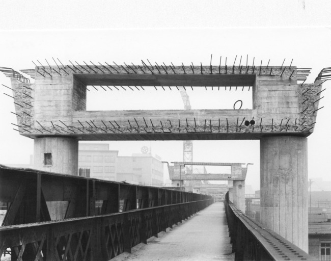 Anonymous photographer.  'Hardstrasse with Hardbrücke in construction' 1972 