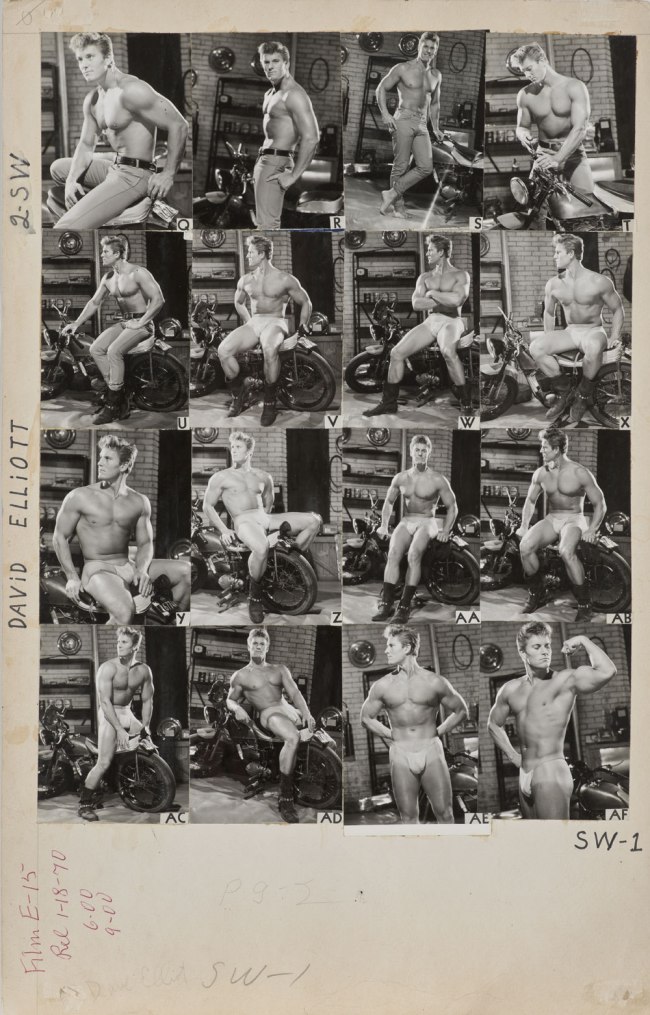 Bob Mizer. 'Athletic Model Guild Catalog Board, David Elliott. [Double-sided; This side Page 2 of SW series]' c. 1965