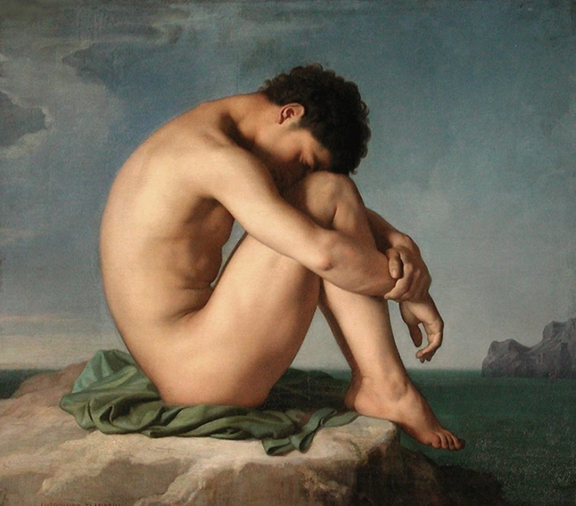 Hippolyte Flandrin (1809-1864) 'Nude Youth Sitting by the Sea, Study' 1836