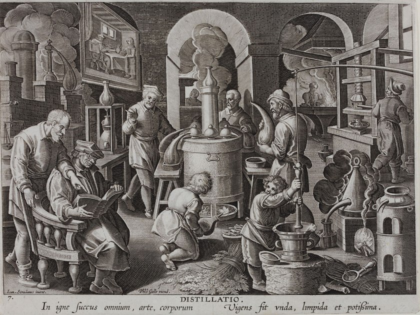 Theodor Galle nach Jan van der Straet (Stradanus). 'Destillierlabor' (from the series "Nova reperta") c. 1589 - c. 1593
