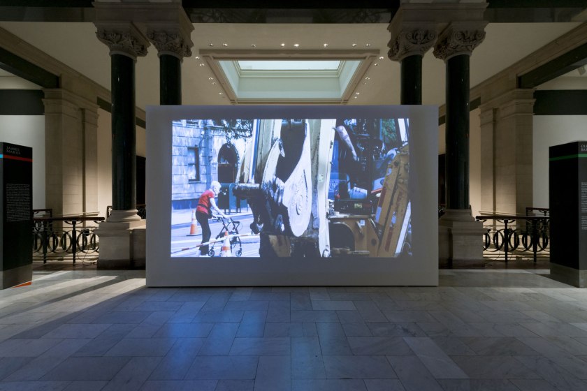 Installation view of James Nares's film 'Street'. Photo by Rob Deslongchamps.
