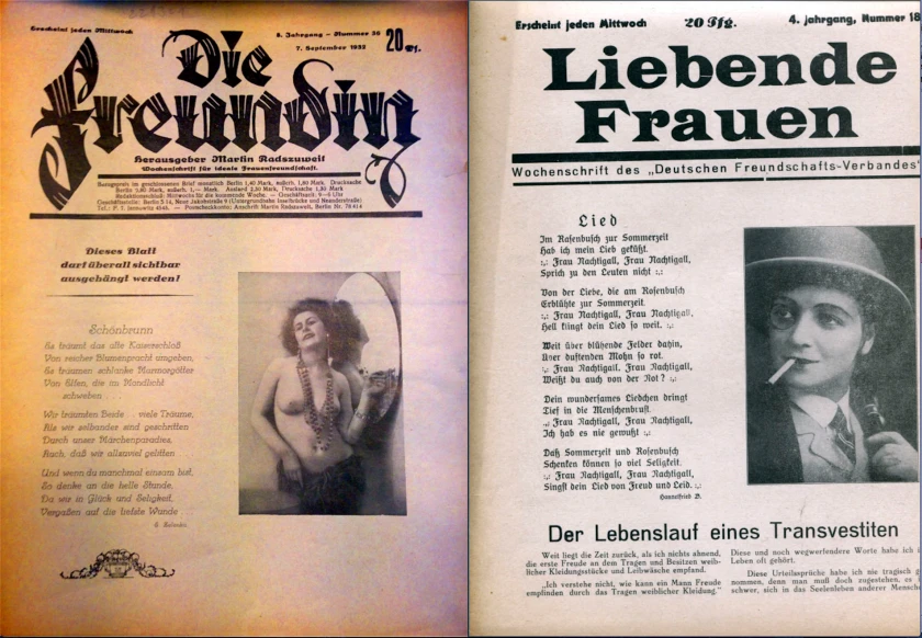 'Die Freundin' (The Girlfriend), September 1932, and 'Liebende Frauen' (Women in Love), 1929