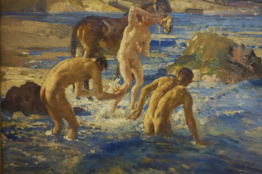 George W. Lambert (Australian, 1867-1930) 'Anzacs bathing in the sea' 1915 (installation view detail)