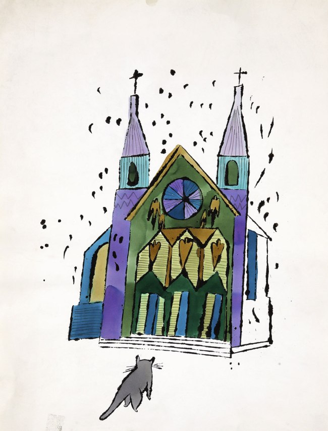 Andy Warhol (American, 1928-1987) 'Cat in Front of Church' c. 1959