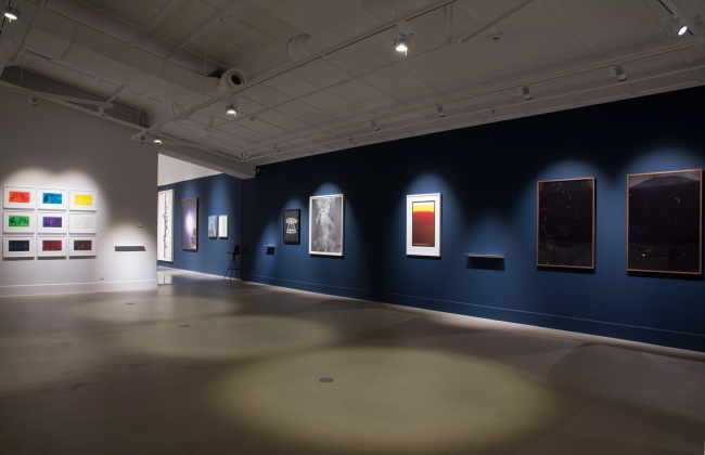 Installation view of the exhibition Emanations: The Art of the Cameraless Photograph at the Govett-Brewster Art Gallery with at centre, the work of Robert Owen and at right, Joan Fontcuberta