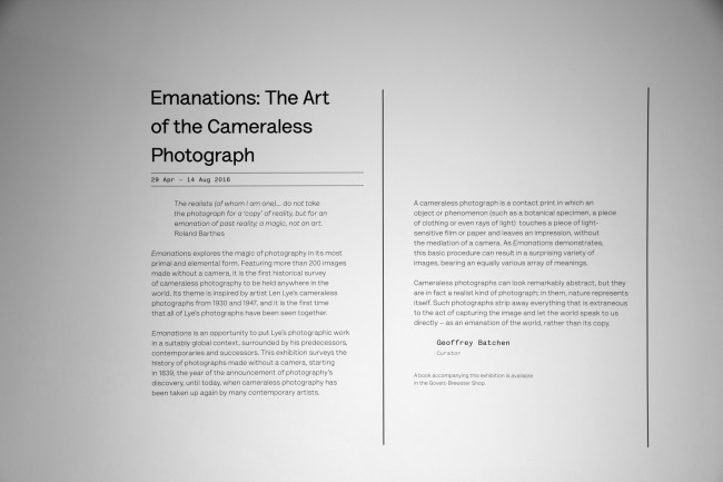 Wall text from the exhibition 'Emanations: The Art of the Cameraless Photograph' at the Govett-Brewster Art Gallery
