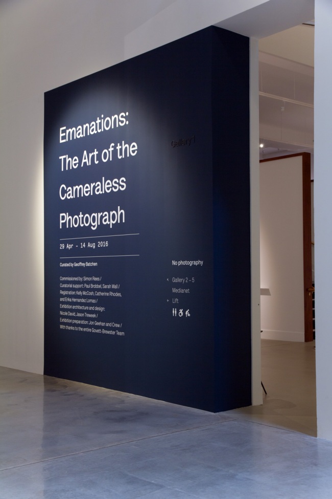 Installation view of the exhibition 'Emanations: The Art of the Cameraless Photograph' at the Govett-Brewster Art Gallery