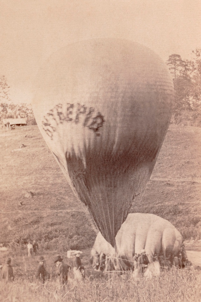 Brady Studio (American active c. 1843-1885) 'Professor Lowe inflating balloon Intrepid' 1862
