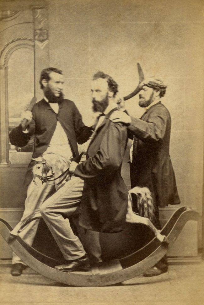 Andrew Weddell (active 1864-1874) 'Three men acting for the camera' c. 1870