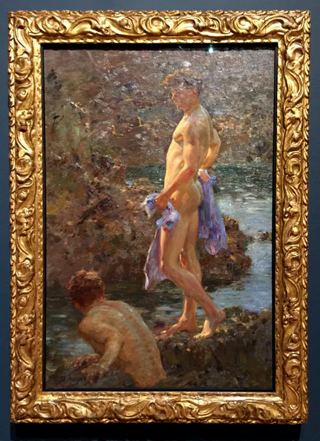 Installation view of Henry Scott Tuke's 'A Bathing Group' 1914 from the exhibition 'Queer British Art' at Tate Britain