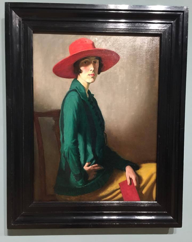Installation view of William Strang's 'Lady with a Red Hat' 1918 from Room 5 of the exhibition 'Queer British Art' at Tate Britain