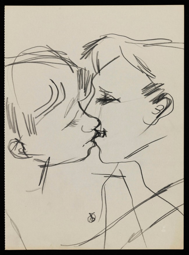Keith Vaughan (British, 1912-1977) 'Drawing of two men kissing' 1958-1973