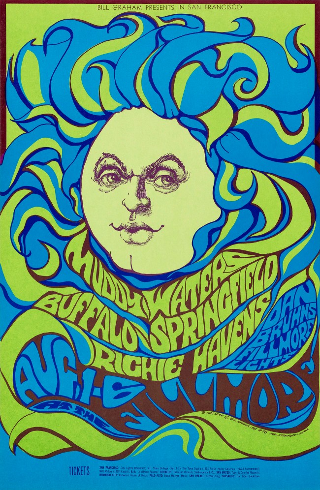 Bonnie MacLean (American, 1939-2020) 'Muddy Waters, Buffalo Springfield, Richie Havens (Fillmore Auditorium, 1-6 August 1967)' 1967