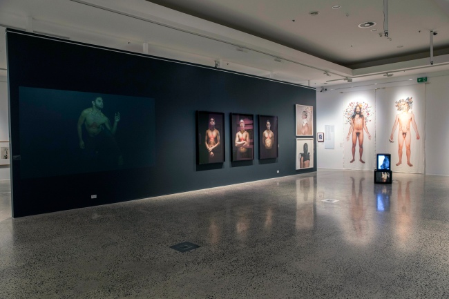 Installation view of the exhibition 'The Unflinching Gaze: photo media and the male figure' at the Bathurst Regional Art Gallery