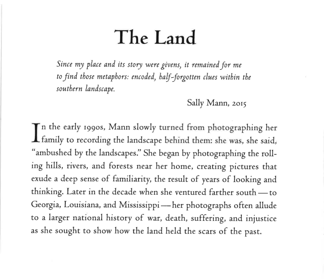 Sally Mann 'The Land' wall text