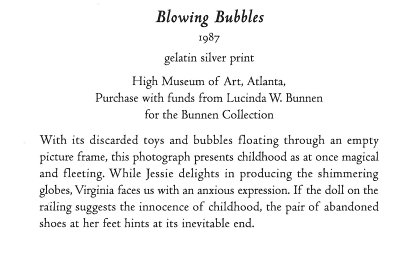 Sally Mann 'Blowing Bubbles' wall text