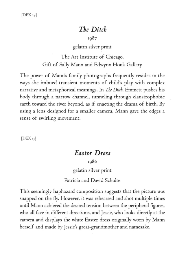 Sally Mann 'The Ditch' and 'Easter Dress' wall text