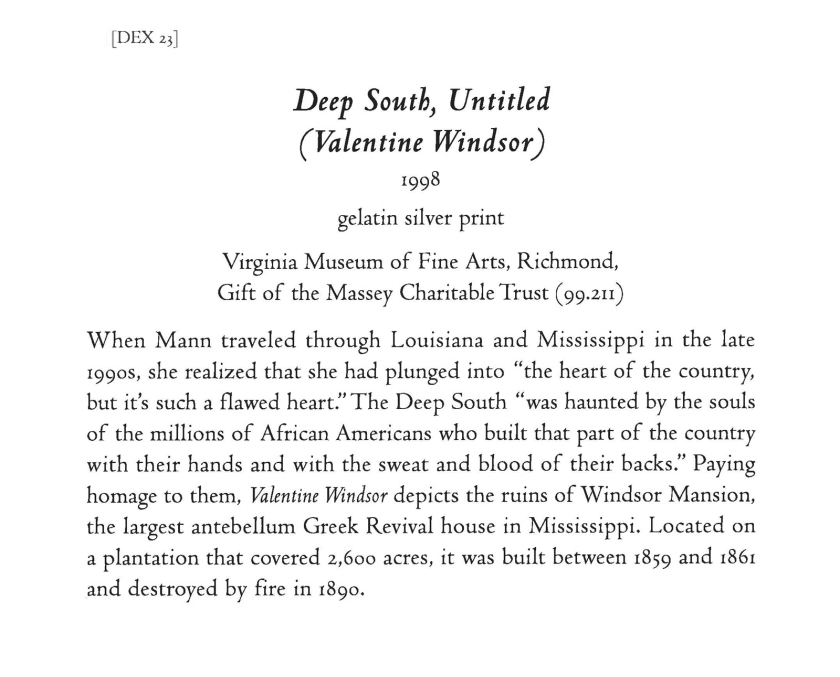 Sally Mann 'Deep South, Untitled (Valentine Windsor)' wall text
