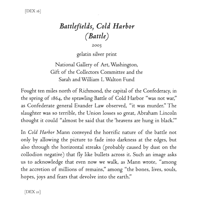 Sally Mann 'Battlefields, Cold Harbor (Battle)' wall text