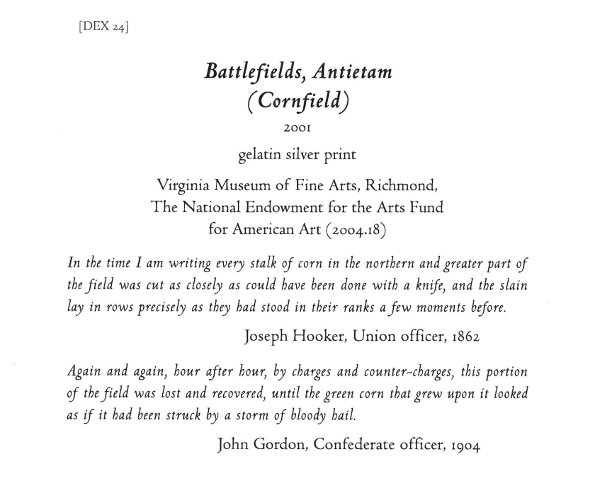 Sally Mann 'Battlefields, Antietam (Cornfield)' wall text