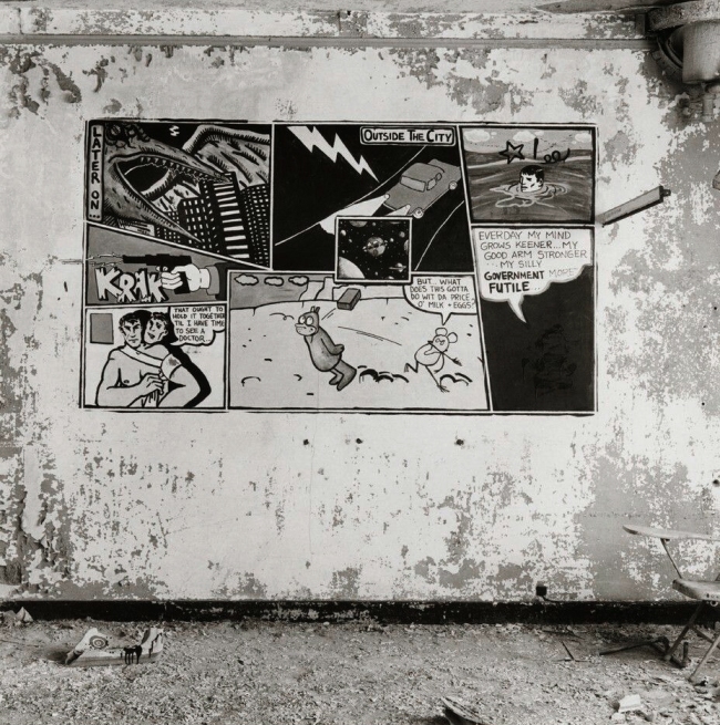 Peter Hujar (American, 1934-1992) 'Canal Street Piers: Krazy Kat Comic on Wall [by David Wojnarowicz]' 1983