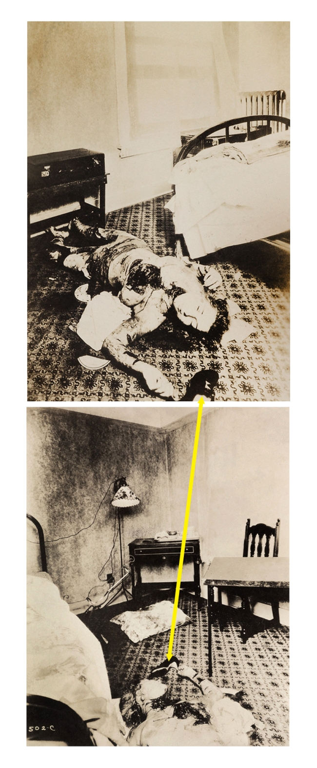 Weegee (Arthur Fellig) (American, 1899-1968) 'Untitled [Crime scene]' c. 1930 compilation of two Weegee crime scene photographs