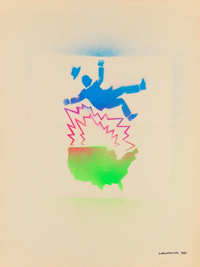 David Wojnarowicz (American, 1954-1992) 'Untitled (Falling man and map of the U.S.A.)' 1982