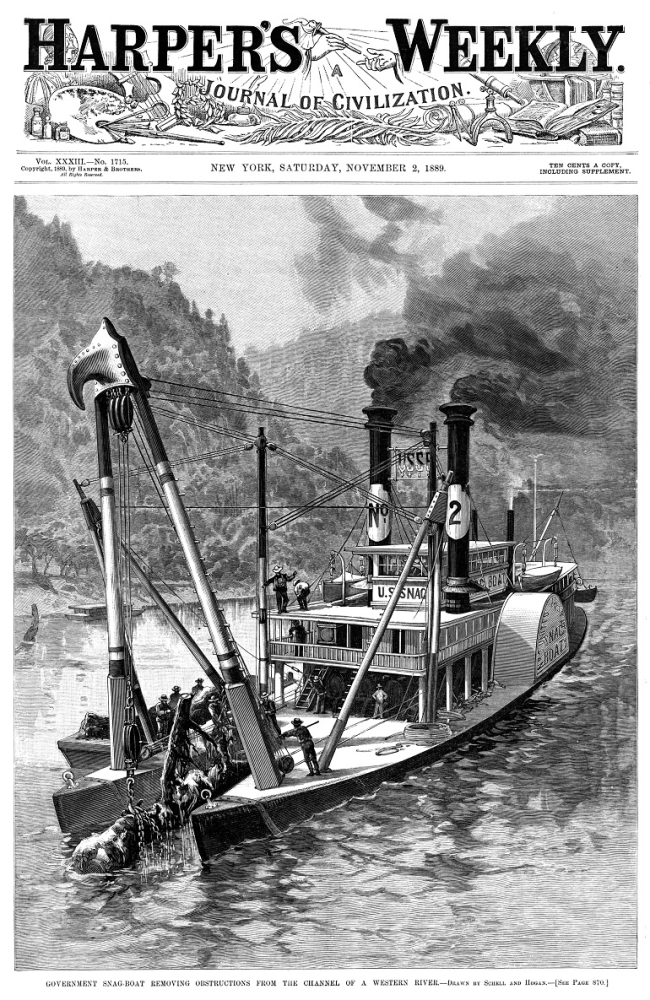 Harpers Weekly Cover snagboat 2 Nov 1889