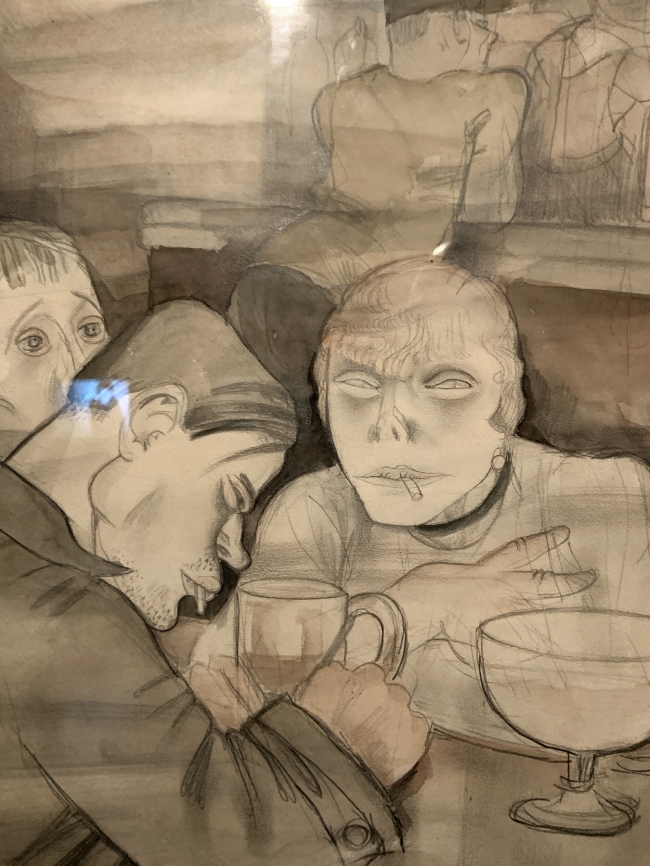 Jeanne Mammen. 'Bierseidelbetrachtung I' (The Contemplative Drinkers I) c. 1929 (installation view detail)