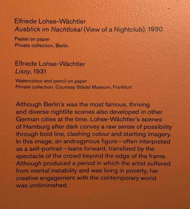 Elfriede Lohse-Wächtler 'Ausblick im Nachtlokal' (View of a Nightclub) wall text