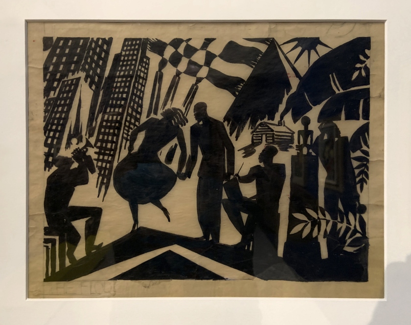 Aaron Douglas. 'Untitled (Dancers and Cityscape)' c. 1928 (installation view)