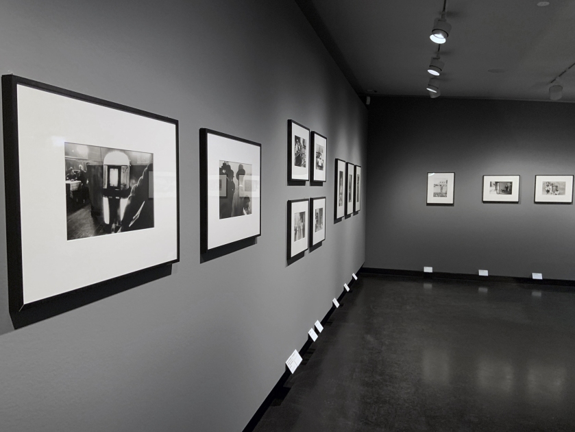 Installation view of the exhibition Robert Frank. Unseen at C/O Berlin showing at left 'Bar – New York' (1955) followed by, 'Yom Kippur – East River, New York City' (1954)
