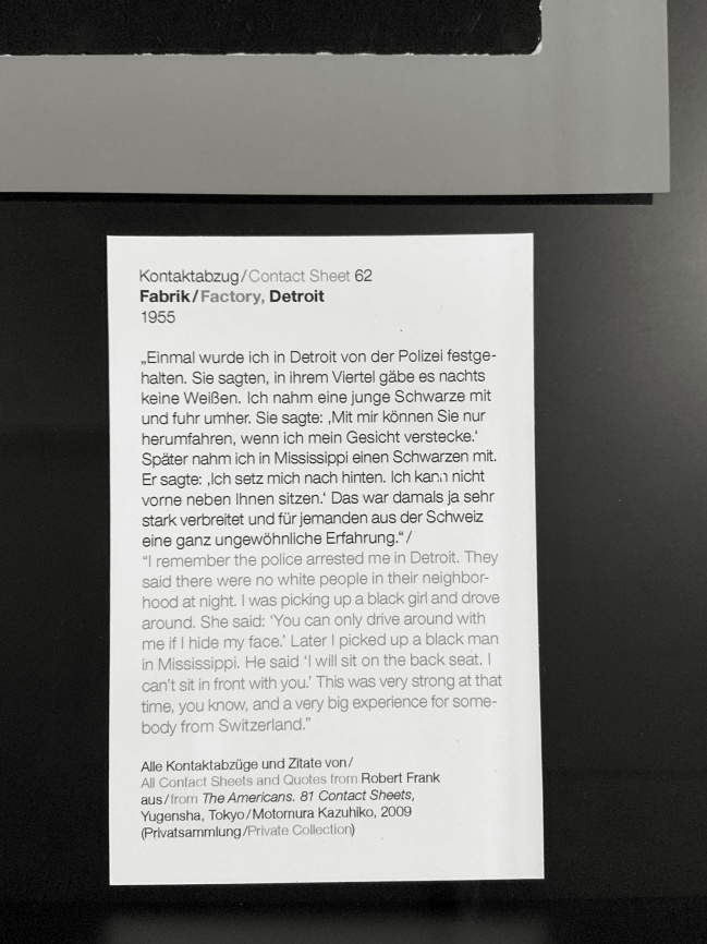 Robert Frank (American, 1924-2019) 'Contact Sheet 62 / Factory, Detroit' 1955 (installation view)