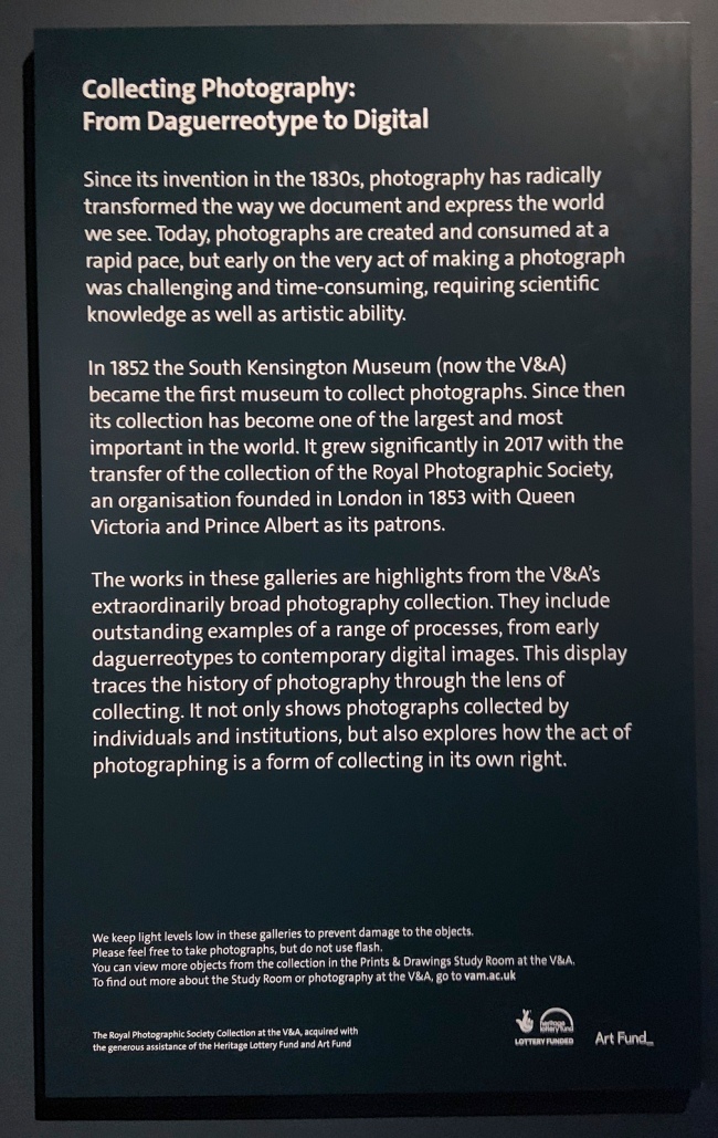 Wall text from the V&A Photography Centre, London