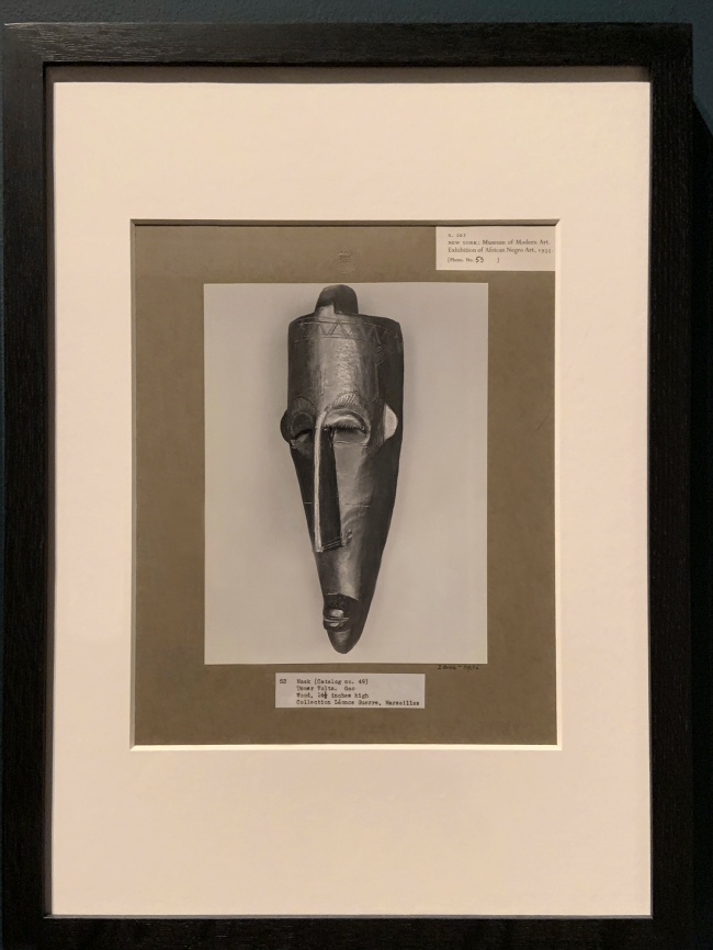 Walker Evans (American, 1903-1975) 'Photograph of African mask, from an exhibition entitled African Negro Art at the Museum of Modern Art, New York' 1935 (installation view)