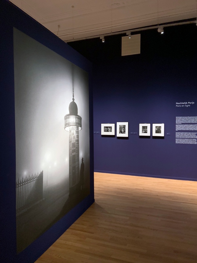 Installation view of the exhibition 'Brassaï' at Foam, Amsterdam showing at left a modern enlargement of Brassaï's 'Morris Column, avenue de l'Observatoire' 1934 