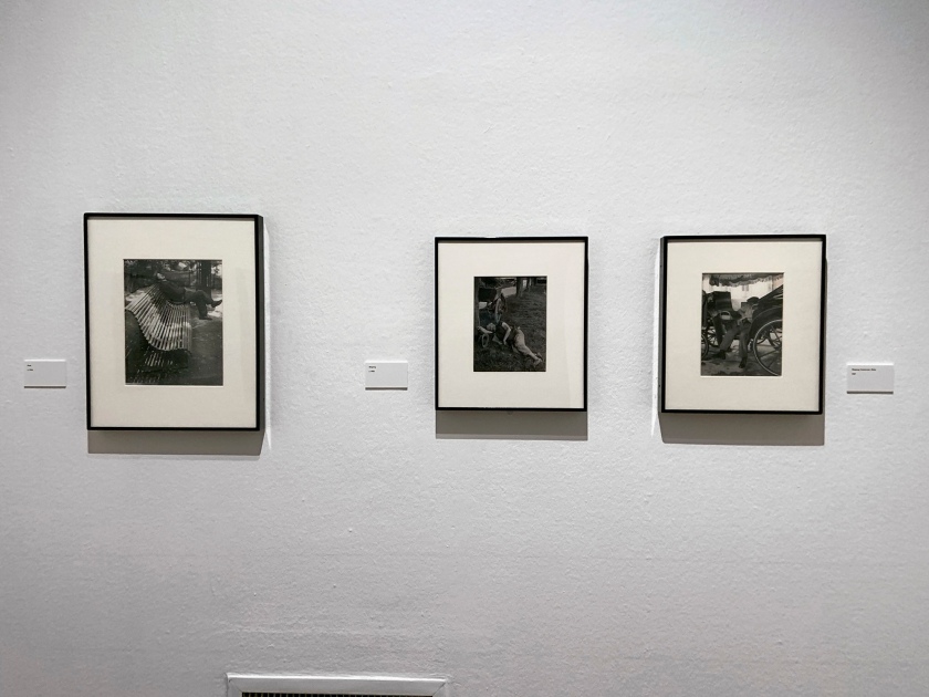 Installation view of the exhibition 'Brassaï' at Foam, Amsterdam showing photographs from Brassaï's series 'Sleep' with at left, 'Paris' c. 1934; and at centre, 'Sleeping' c. 1935