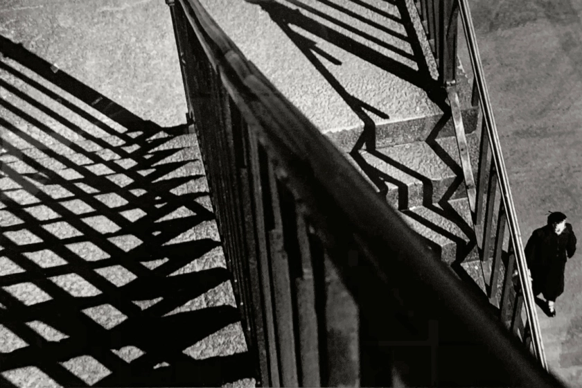 André Kertész (Hungarian, 1894-1985) Escalier, rampe, ombres et femme, New York (installation view) 'Staircase, banister, shadows and woman, New York' 1951 (installation view)