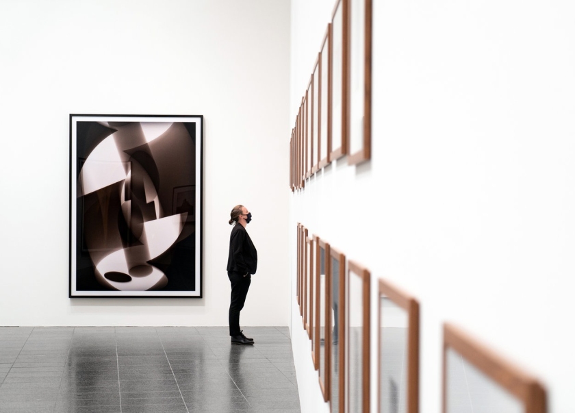 Thomas Ruff. Installation view K20, Kunstsammlung Nordrhein-Westfalen showing at left a work from Ruff's 'photograms' series