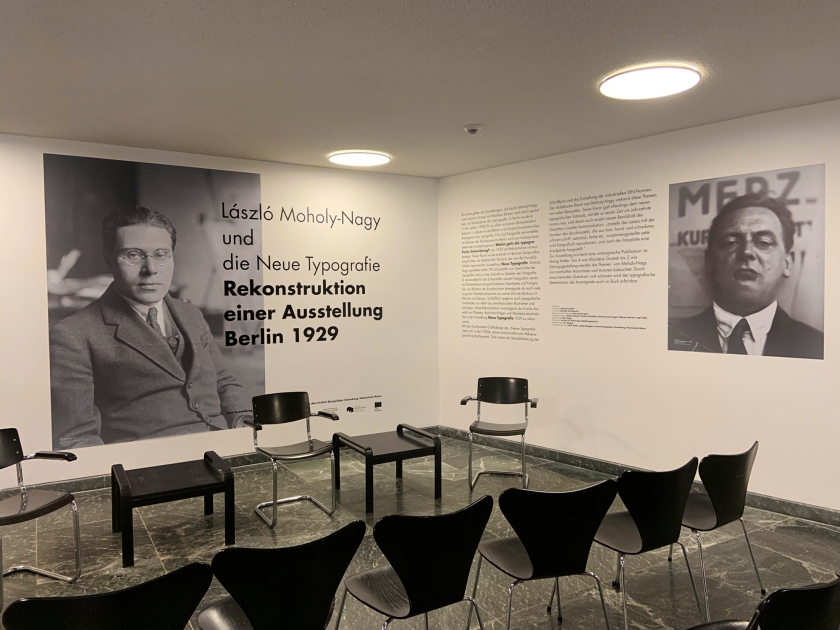 Installation view of the exhibition 'László Moholy-Nagy and New Typography: A Reconstruction of a Berlin Exhibition from 1929' at the Staatliche Museen zu Berlin