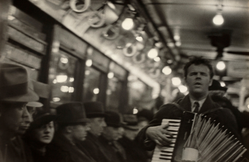 Walker Evans (American, 1903-1975) 'View Down Subway Car with Accordionist Performing in Aisle, New York City' 1938-1941