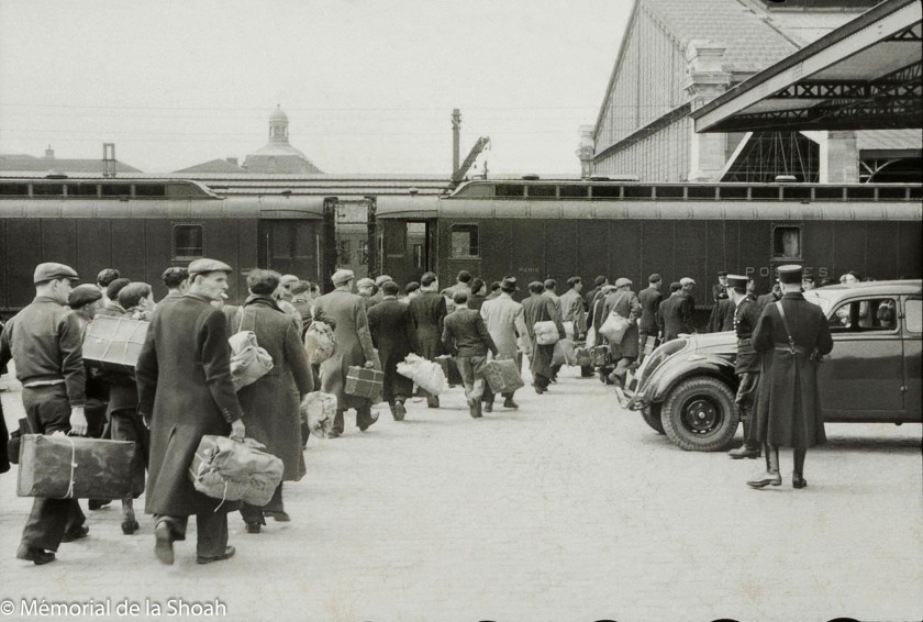 Harry Croner (German, 1903-1992) 'Untitled [Men boarding a train at Austerlitz station for the Loiret camps]' May 14, 1941