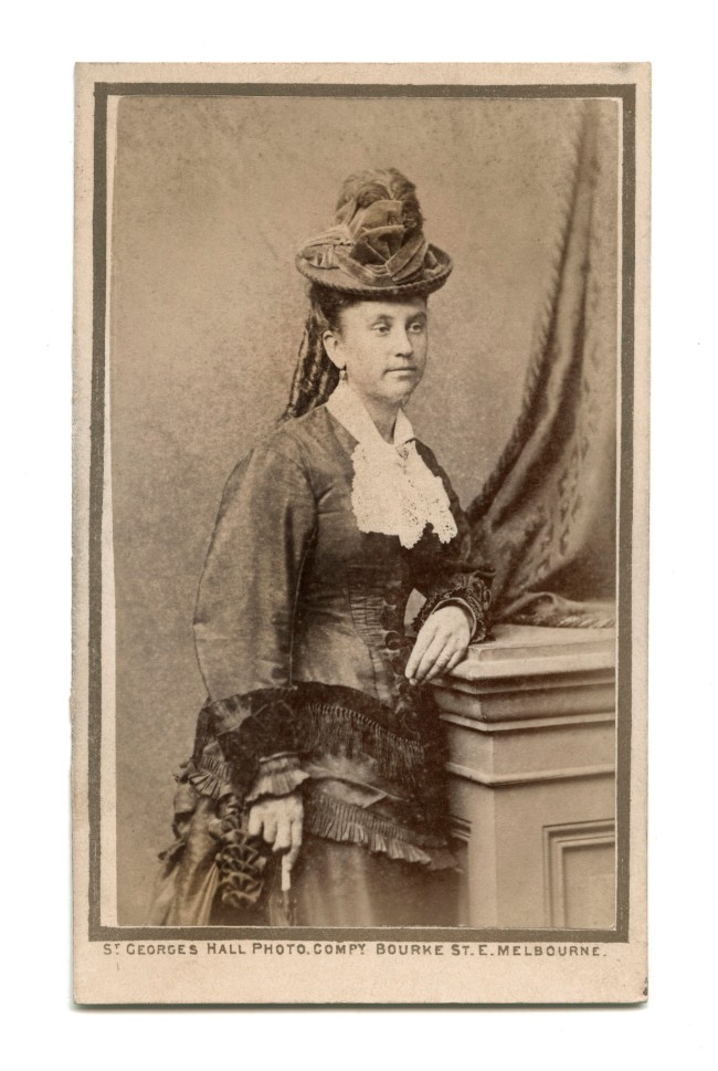 St. George's Hall Photographic Co. / William Davies & Co (Australian born England) (active Australia, 1855-1882) 'Untitled (Standing woman)' c. 1862 - 1870 (recto)